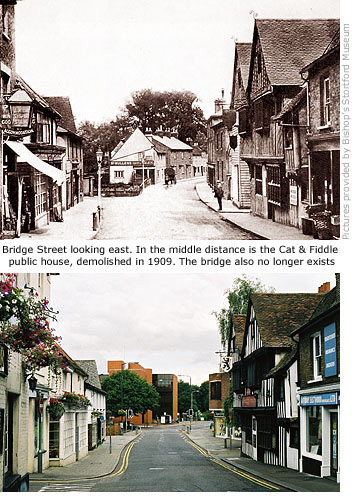 Old and new view of Bridge Street looking east